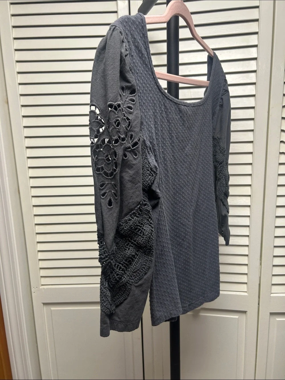 Free People Charcoal Gray Textured Scoop-Neck Blouse